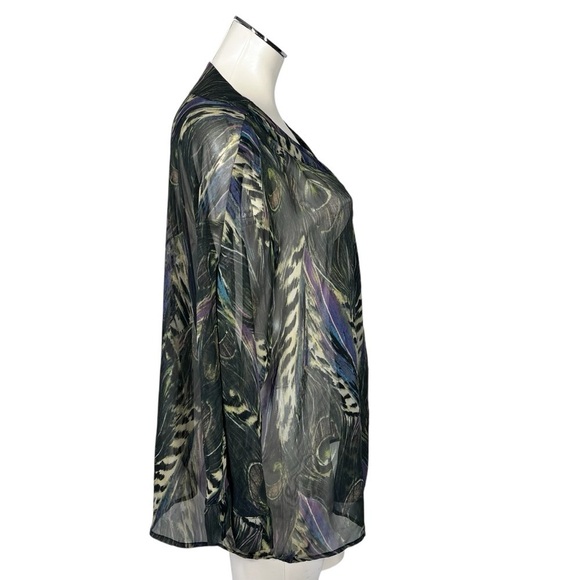 TRAVELSMITH Semi Sheer Open Front Peacock Feather Print Cardigan Women's Size 1X - Picture 3 of 16